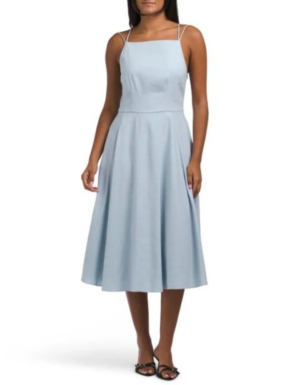 NWT Theory Sleeveless Pearl Blue Caviar Square Neck Vol Linen Blend Dress 6 $445